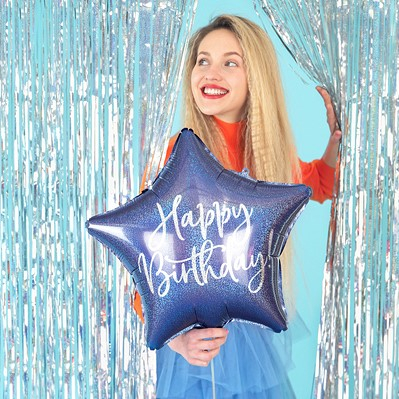 Stjerne Happy Birthday Folieballon Blå - 1 stk (40 cm) | Fødselsdag Folieballoner - Temashop