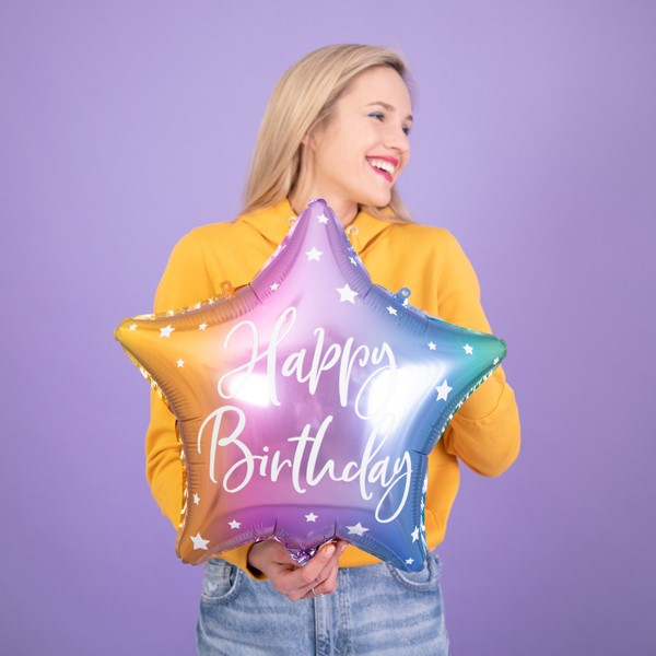 Stjerne Happy Birthday Folieballon Multifarvet - 1 stk (40 cm) | Fødselsdag Folieballoner - Temashop