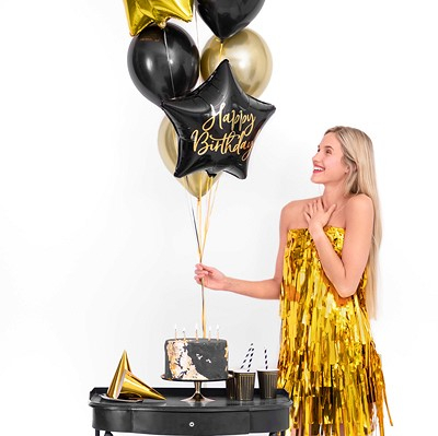 Stjerne Happy Birthday Folieballon Sort