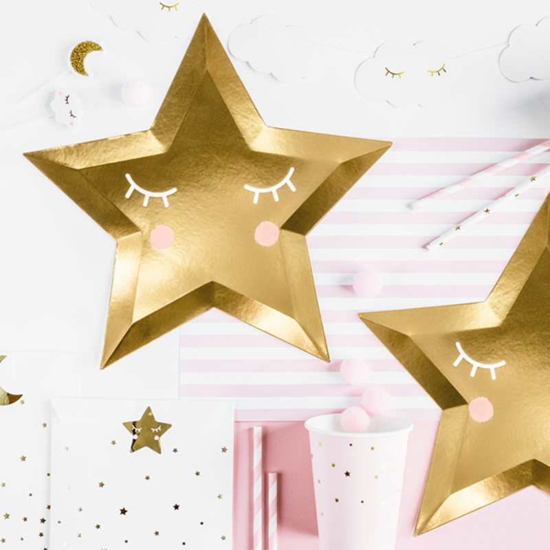 Stjerne Paptallerkener Guld - 6 stk (27 cm) | Guld tema Tallerkner - Temashop