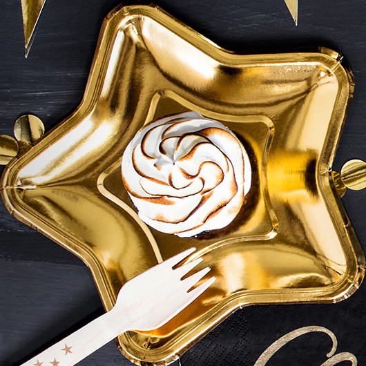 Stjerne Paptallerkener Guld - 6 stk (23 cm) | Guld tema Tallerkner - Temashop