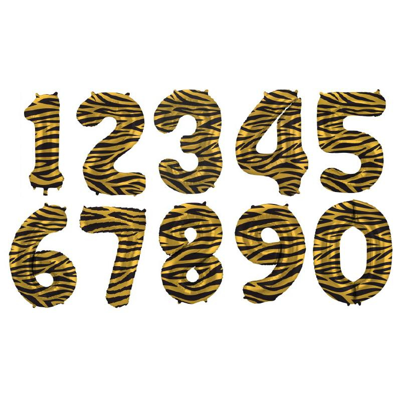 Stor Tigerstribet Talballon Guld - 1 stk (86 cm) | Tiger Folieballoner tal / bogstav - Temashop