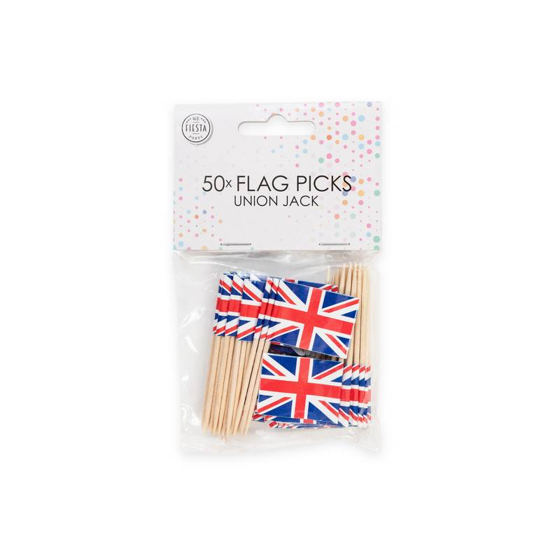 Storbritannien Flag Madpinde - 50 stk | Storbritannien Kagepinde - Temashop