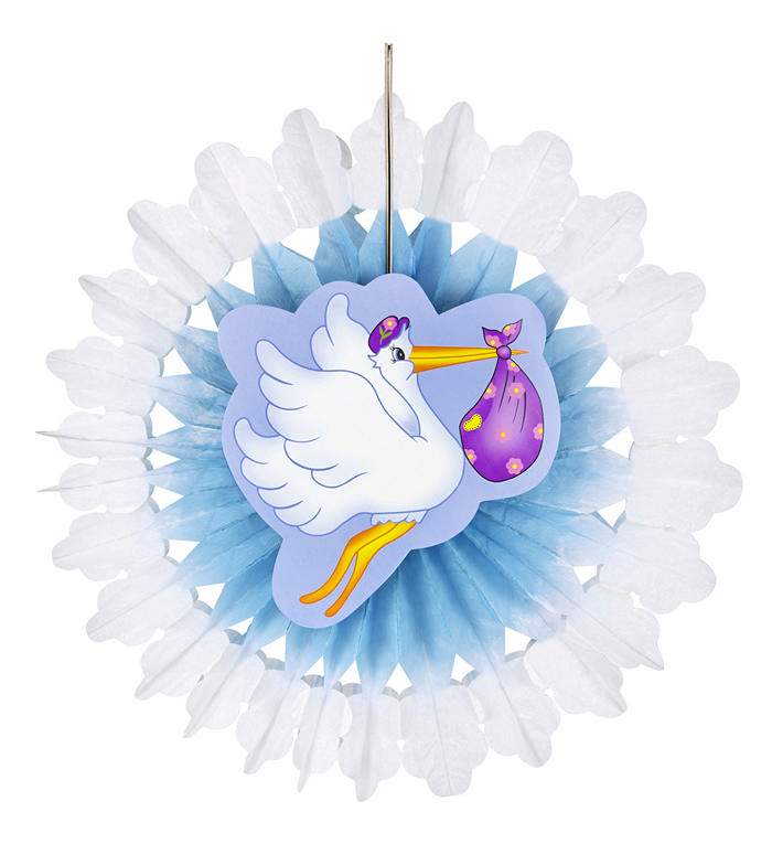 Stork Rosette Lyseblå - 1 stk (50 cm) | Babyshower Vifter / Rosetter - Temashop