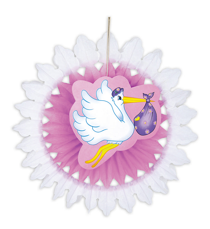 Stork Vifte Lyserød - 1 stk (50 cm) | Babyshower Vifter / Rosetter - Temashop
