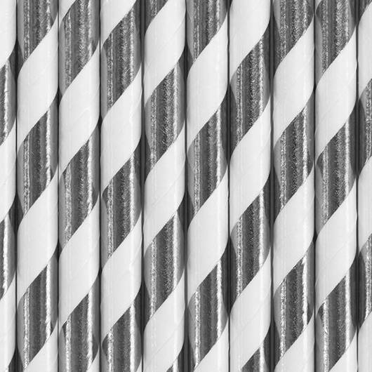 Stribede Papirsugerør Sølv