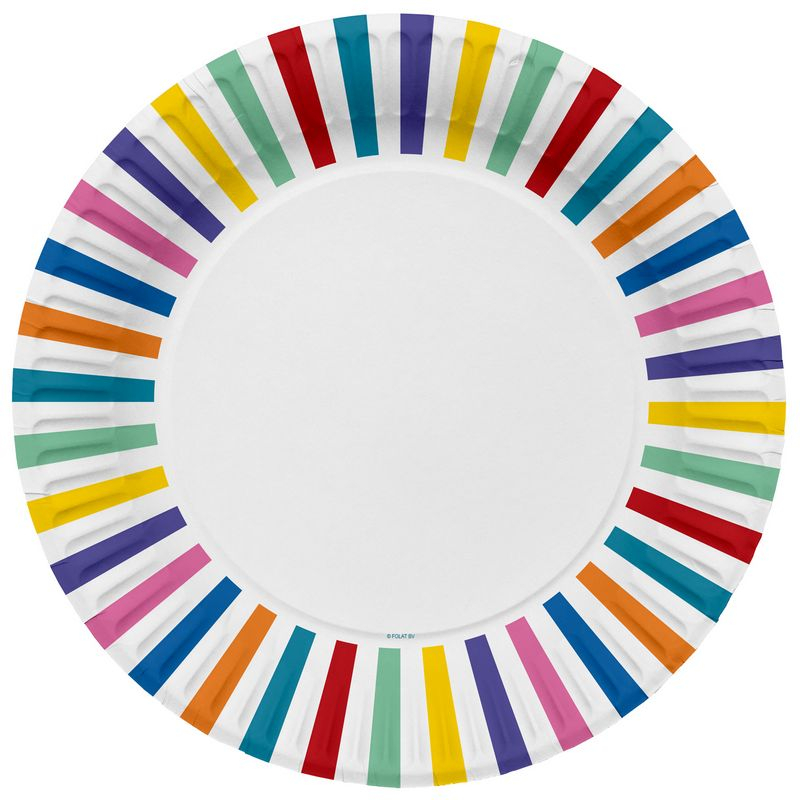 Stribede Paptallerkener Multifarvet - 8 stk (23 cm) | Karneval Tallerkner - Temashop