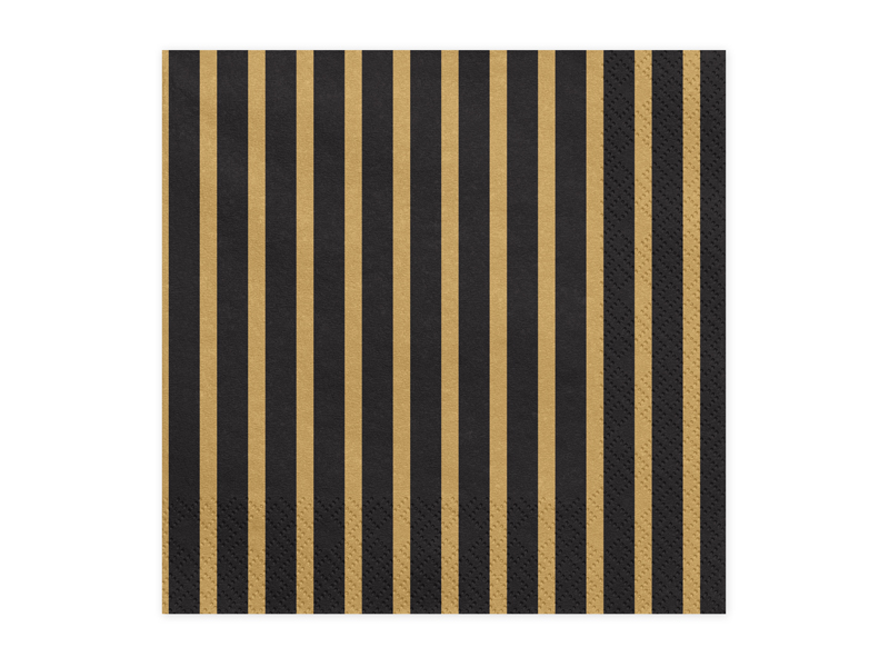 Stribede Servietter Guld/Sort - 20 stk (33 x 33 cm) - Temashop