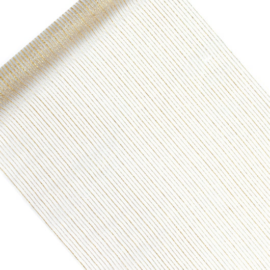 Stribet Organza Stofrulle Hvid/Guld - 1 rulle (48 cm x 9 m) | Guld tema Stof / tekstil - Temashop