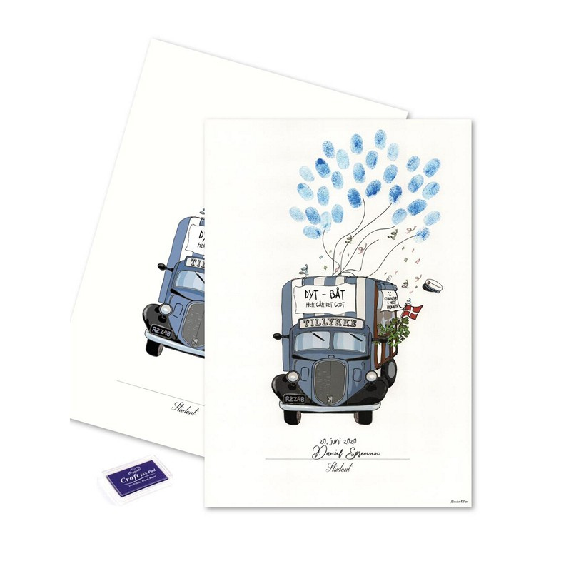 Student Fingeraftryk Plakat Blå - 1 stk (29,7 x 42 cm) | Studerende Plakat - Temashop