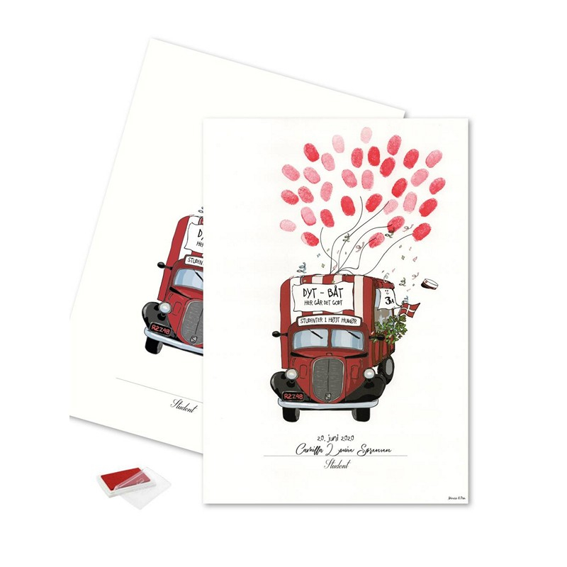 Student Fingeraftryk Plakat Rød - 1 stk (29,7 x 42 cm) | Studerende Plakat - Temashop