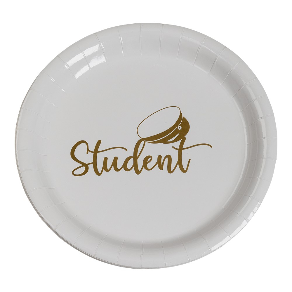 Student Paptallerkener Guld - 8 stk (Ø 18 cm) | Studerende Tallerkner - Temashop