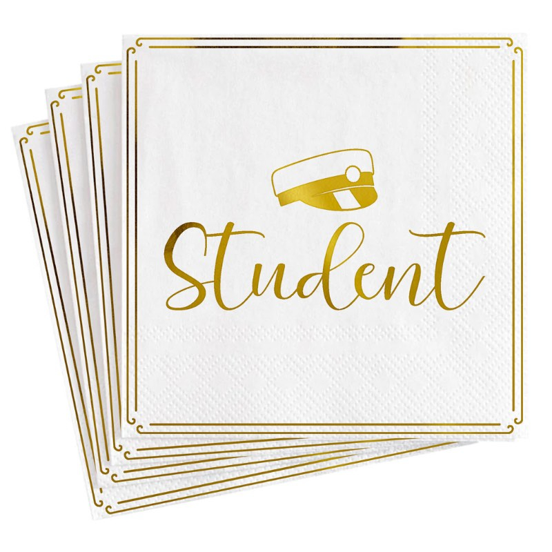 Student Servietter Guld - 20 stk (33 x 33 cm) | Studerende Servietter - Temashop