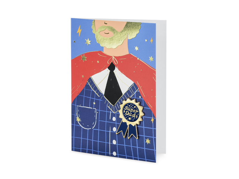 Super Dad Kort Med Badge - 1 stk (11 x 15,5 cm) | Fars dag Kort / Invitationer / Gode råd - Temashop