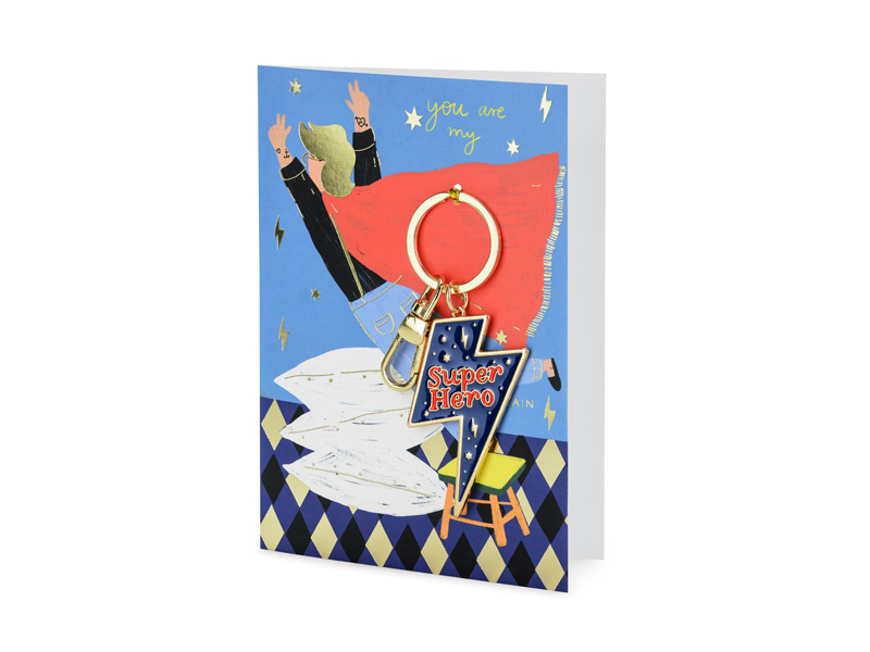 Super Hero Kort Med Nøglering - 1 stk (12 x 16 cm) | Fars dag Kort / Invitationer / Gode råd - Temashop