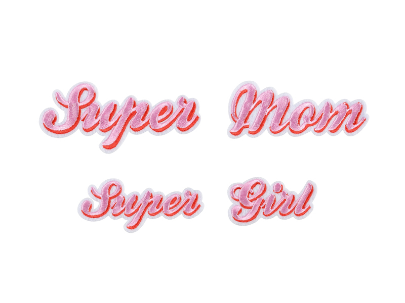 Super Mom Strygemærker - 2 stk (14-19,5 x 3,5-5 cm) | Mors Dag Strygemærke - Temashop