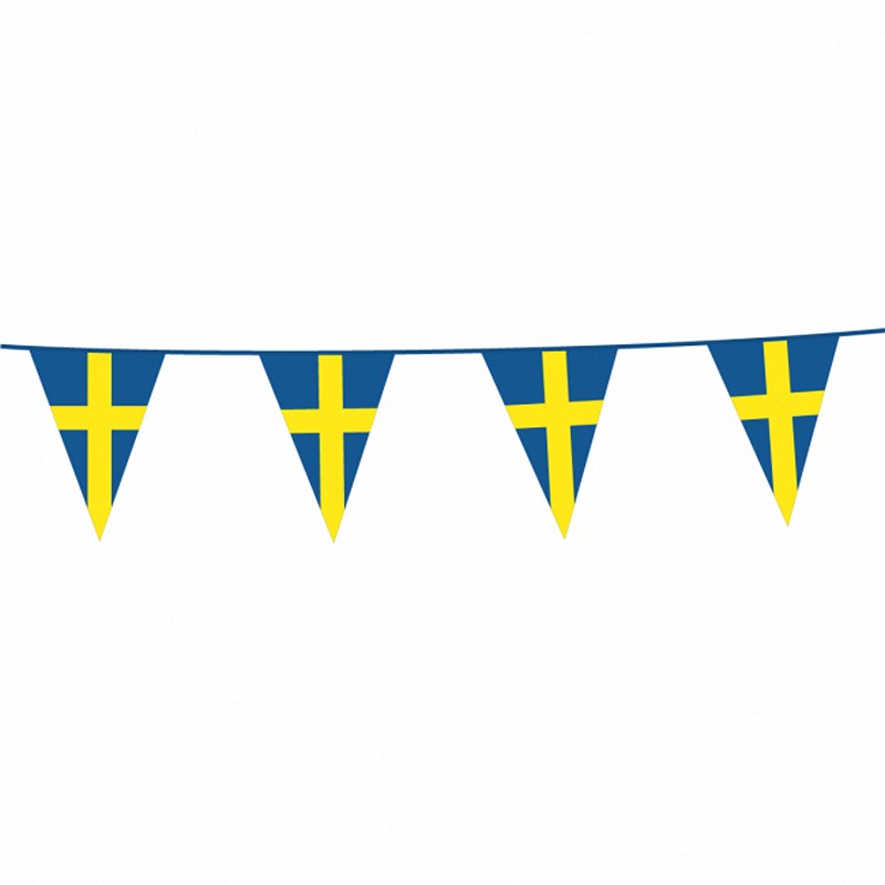 Sverige Vimpel Flagguirlande - 1 stk (10 m) | Sverige Guirlander - Temashop