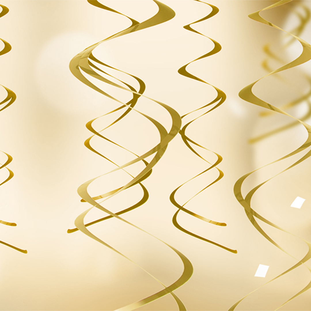 Swirls Guld - 5 stk (60 cm) | Guld tema Spiraler/string - Temashop