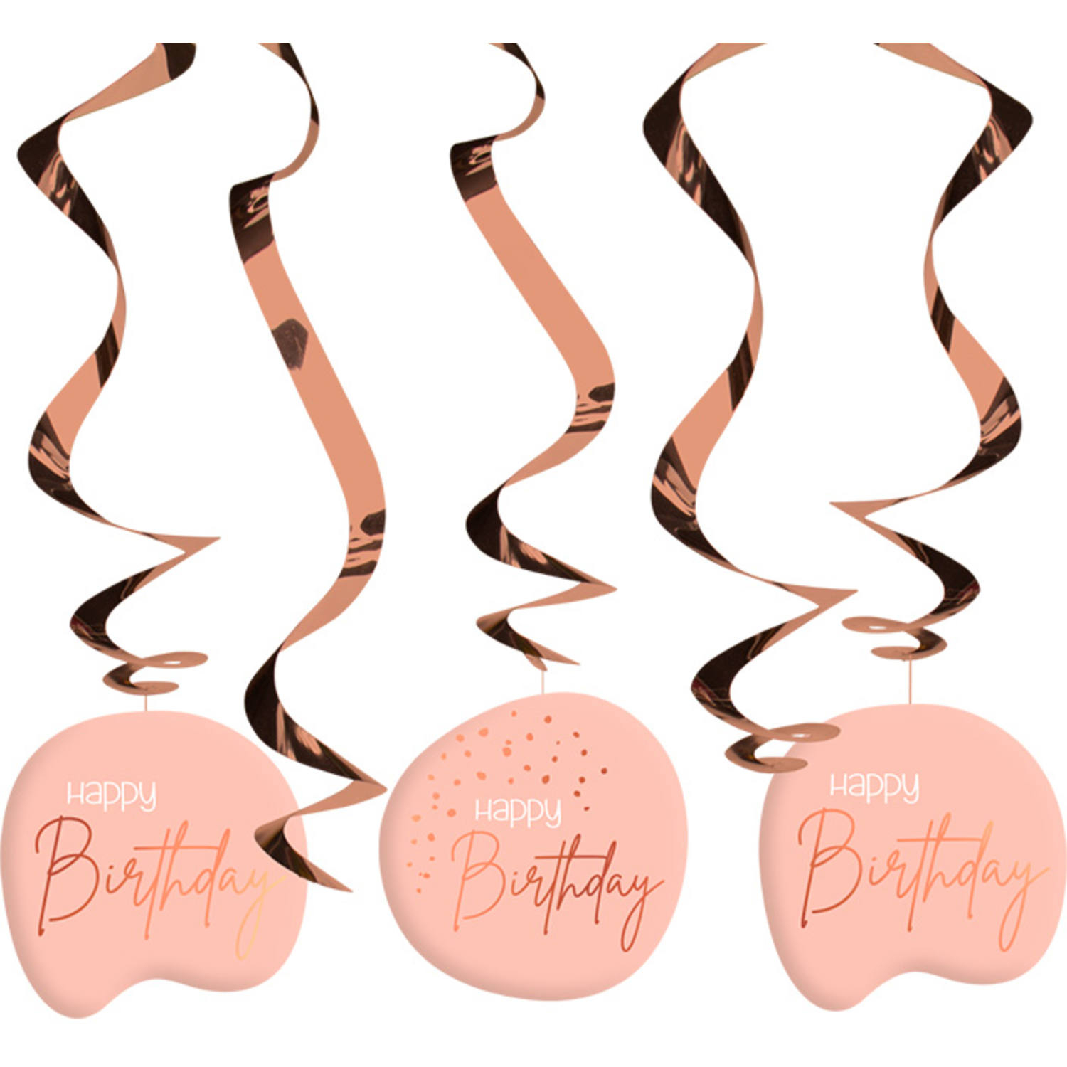 Swirls Happy Birthday Lush Blush - 5 stk (75 x 14 cm) | Fødselsdag Spiraler/string - Temashop