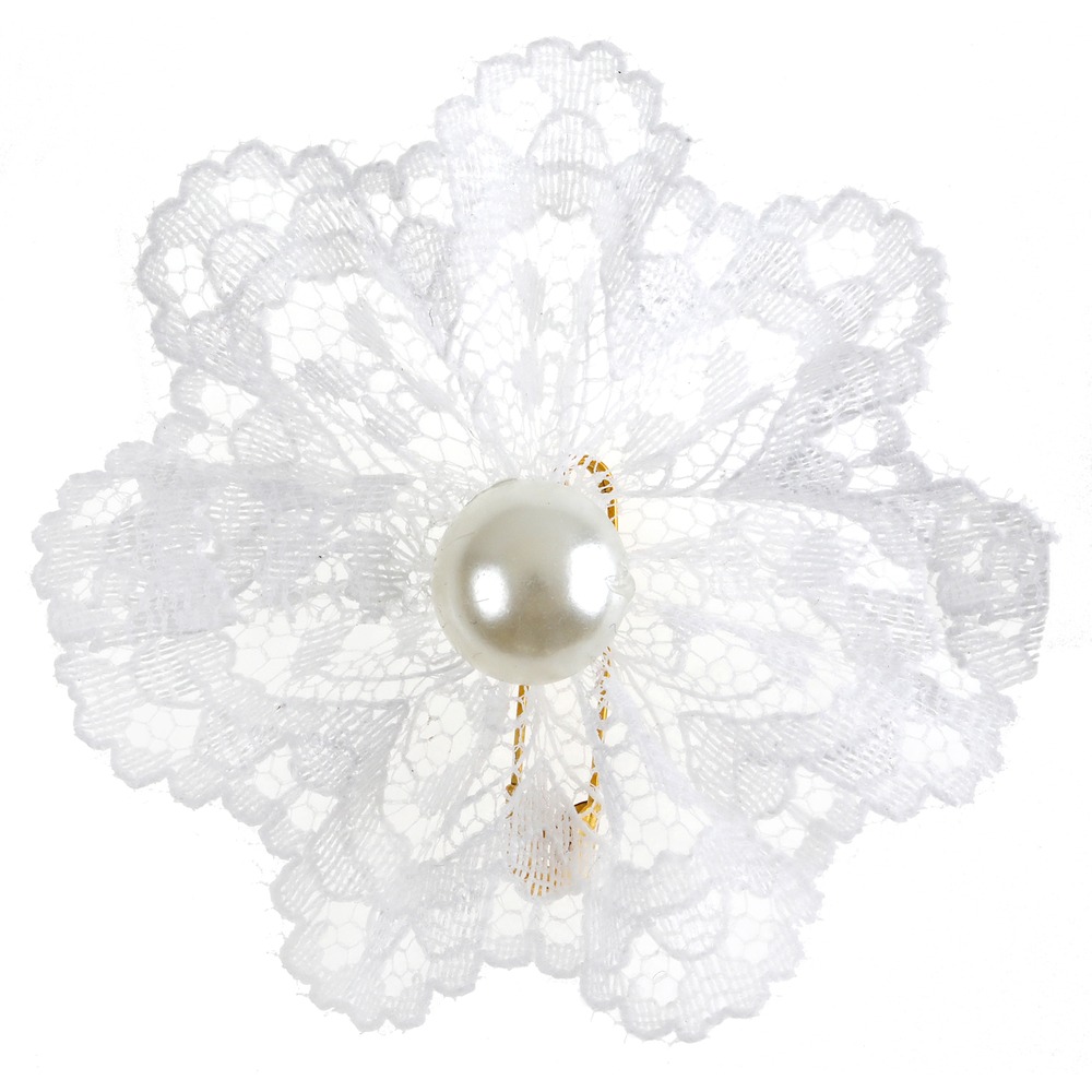 Hvid Blondeblomst Broche - 10 stk (Ø 4 cm) | Hvidt tema Badges / Brocher - Temashop