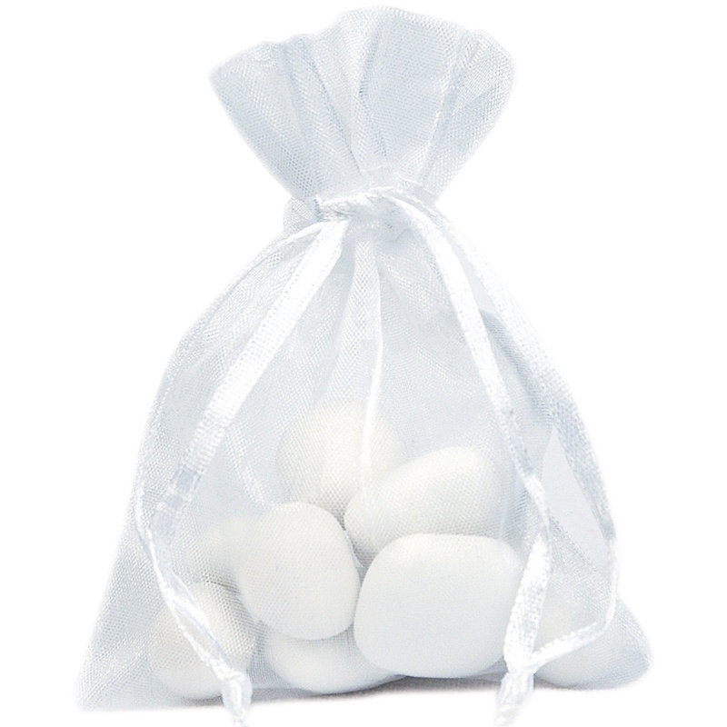 Satinbånd Organzaposer Hvid - 10 stk (7,5 x 10 cm) | Hvidt tema Stofposer - Temashop