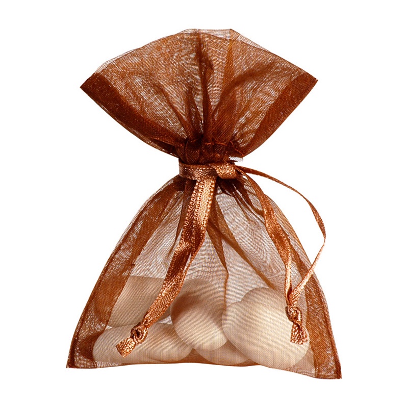 Satinbånd Organzaposer Brun - 10 stk (7,5 x 10 cm) | Brun Tema Stofposer - Temashop