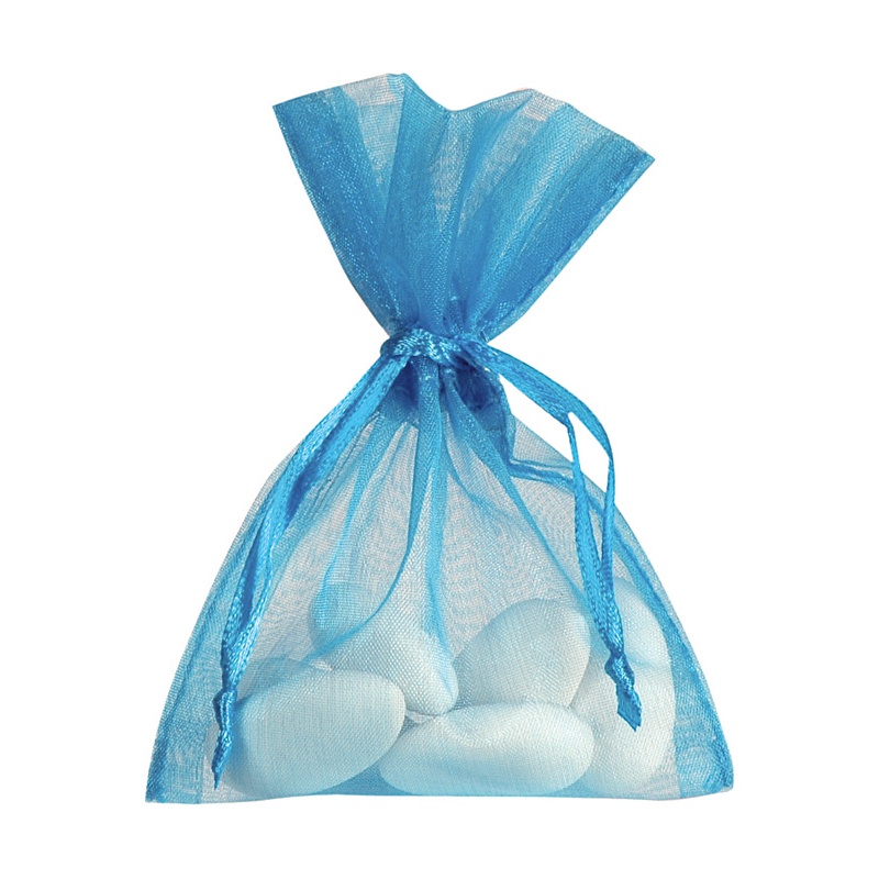 Satinbånd Organzaposer Turkisblå - 10 stk (7,5 x 10 cm) | Blåt tema Stofposer - Temashop