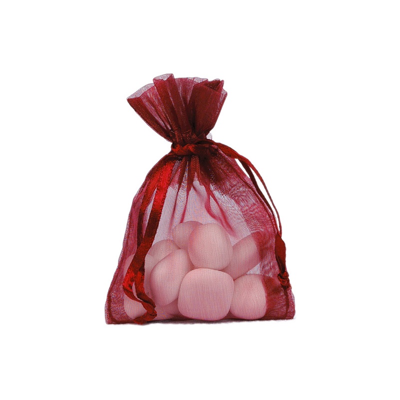 Satinbånd Organzaposer Bordeauxrød - 10 stk (7,5 x 10 cm) | Rødt tema Stofposer - Temashop