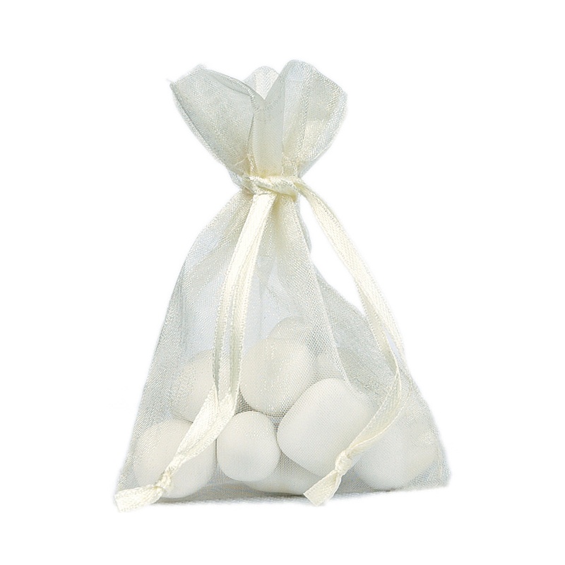 Satinbånd Organzaposer Elfenbenshvid - 10 stk (7,5 x 10 cm) | Hvidt tema Stofposer - Temashop