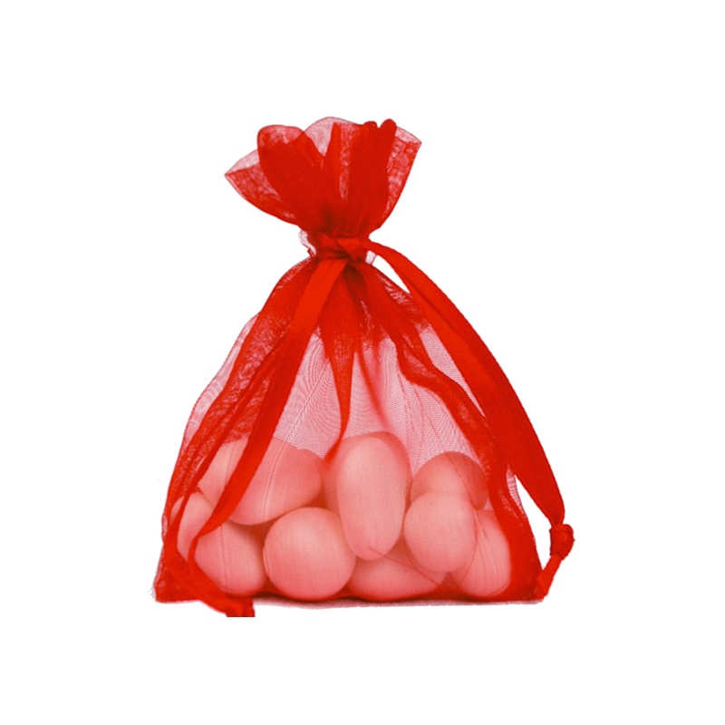 Satinbånd Organzaposer Rød - 10 stk (7,5 x 10 cm) | Rødt tema Stofposer - Temashop