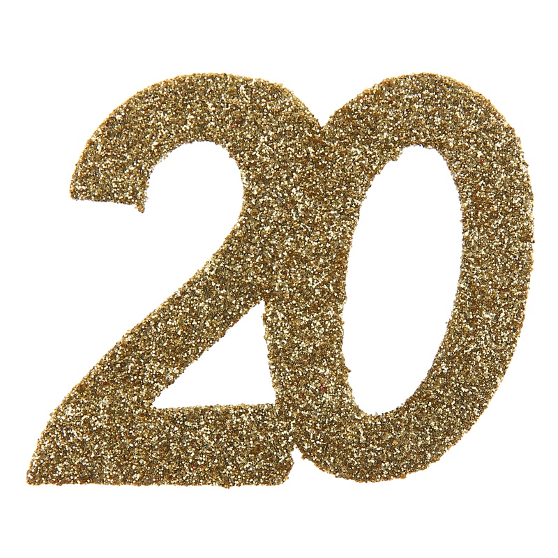 20 Års Bordtal Guld - 6 stk (6,5 x 7,5 cm) | 20 år Centerpieces - Temashop