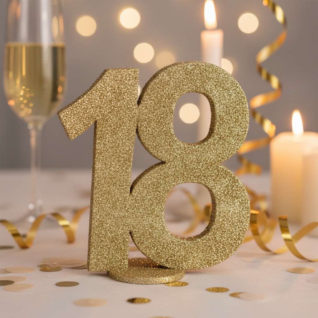 18 Års Bordtal Figur Guld - 1 stk (11 x 10 cm) | 18 år Centerpieces - Temashop