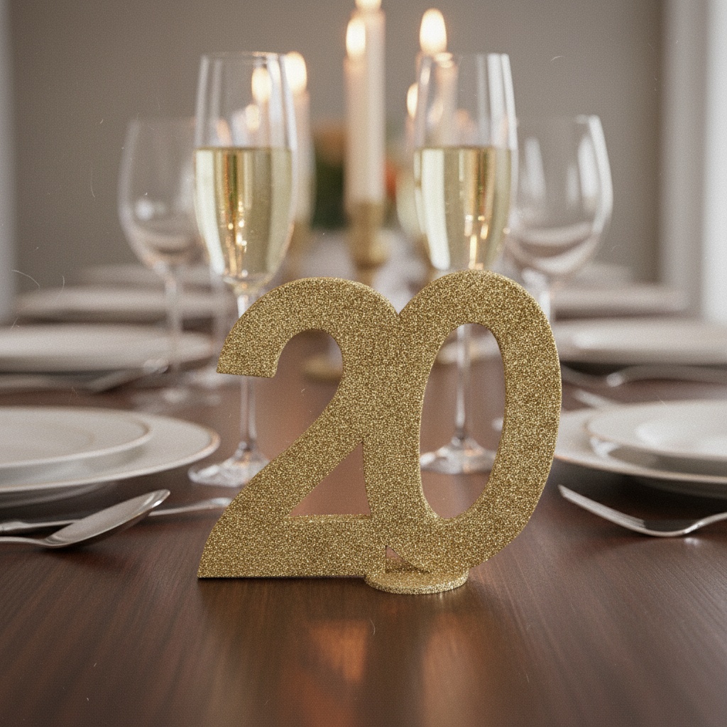 20 Års Bordtal Figur Guld - 1 stk (11 x 10 cm) | 20 år Centerpieces - Temashop