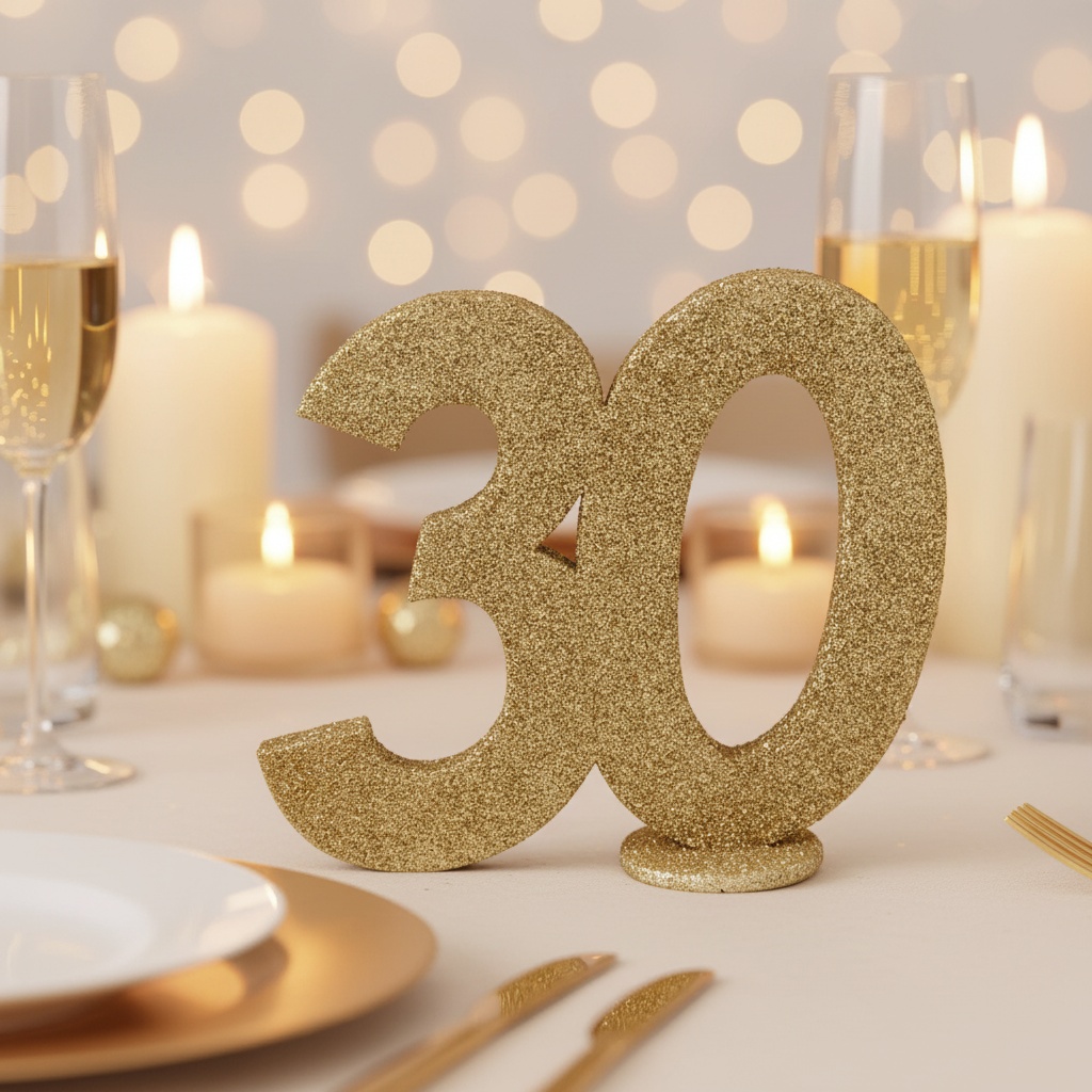30 Års Bordtal Figur Guld - 1 stk (11 x 10 cm) | 30 år Centerpieces - Temashop