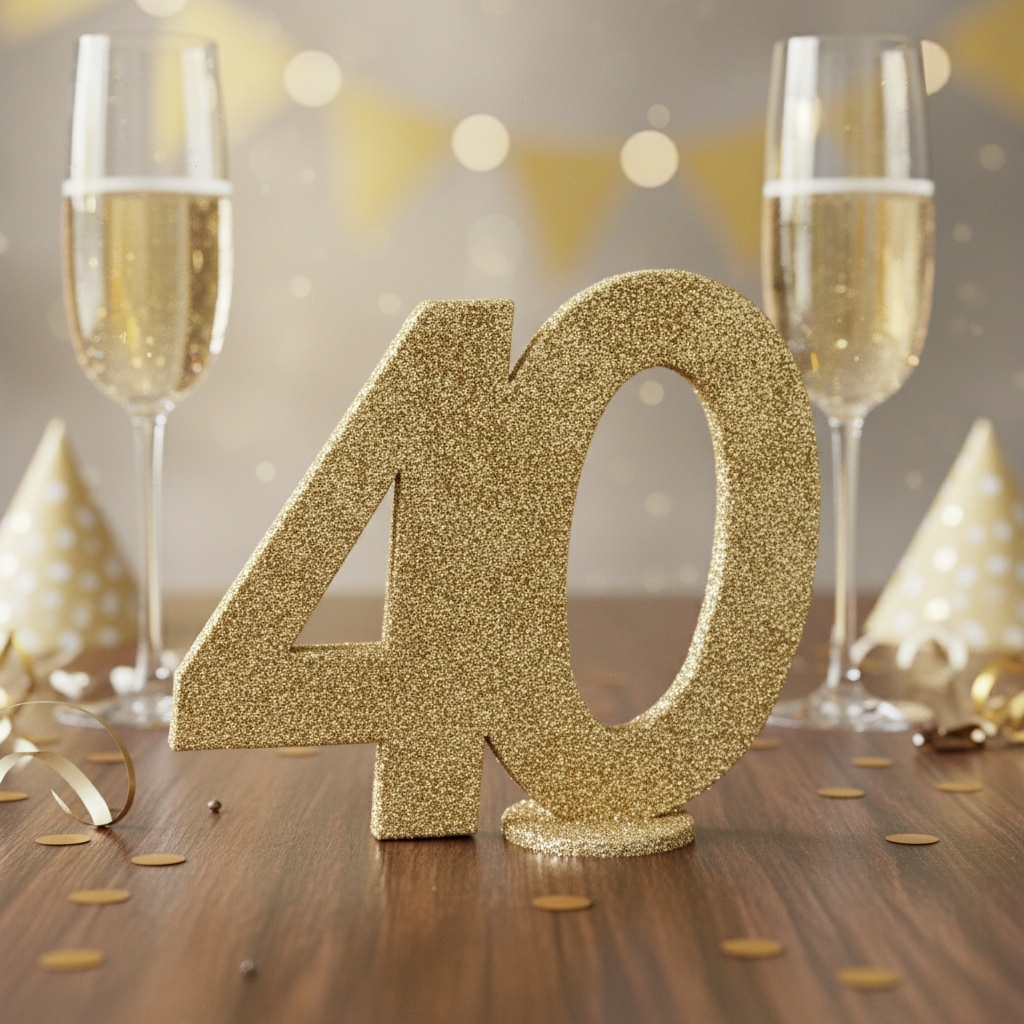 40 Års Bordtal Figur Guld - 1 stk (11 x 10 cm) | 40 år Centerpieces - Temashop