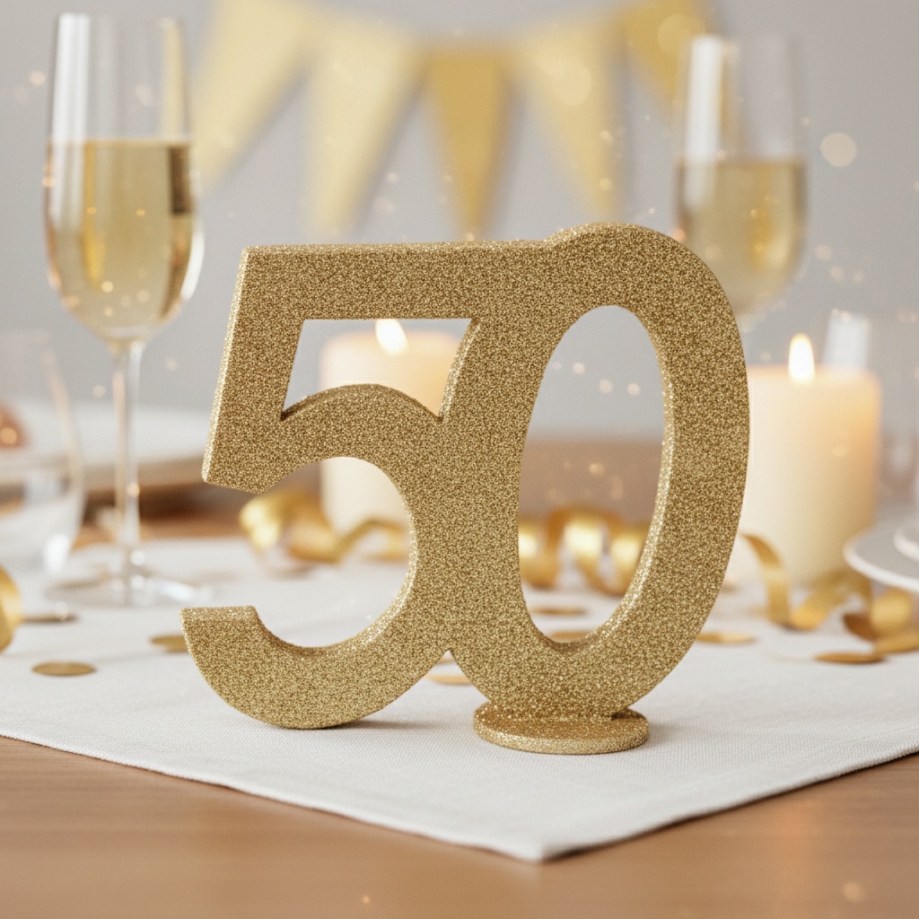 50 Års Bordtal Figur Guld - 1 stk (11 x 10 cm) | 50 år Centerpieces - Temashop