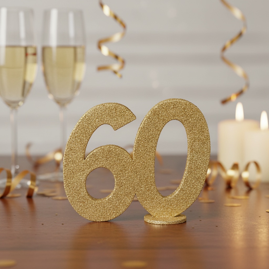 60 Års Bordtal Figur Guld - 1 stk (11 x 10 cm) | 60 år Centerpieces - Temashop