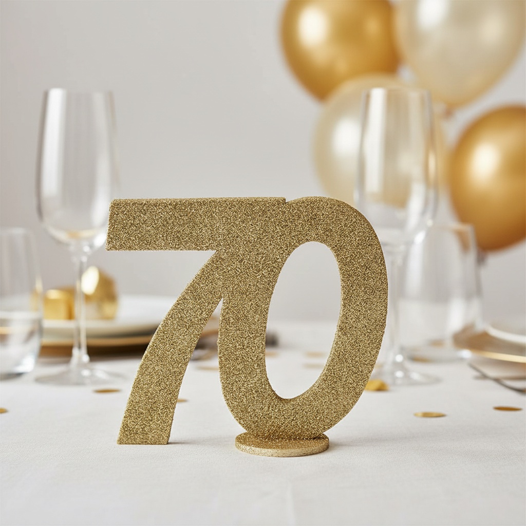 70 Års Bordtal Figur Guld - 1 stk (11 x 10 cm) | 70 år Centerpieces - Temashop