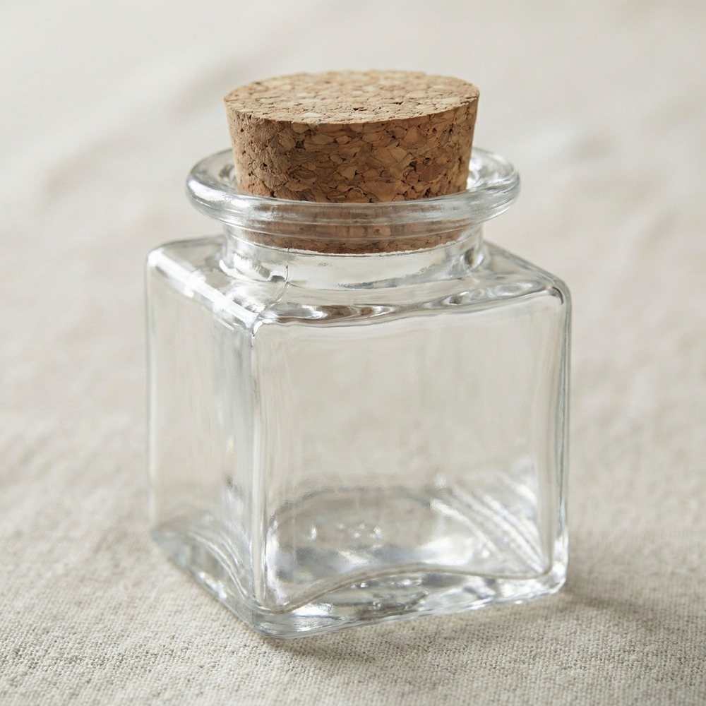 Firkantet Glasflaske Med Korkprop - 1 stk (4 x 4 x 6 cm) - Temashop