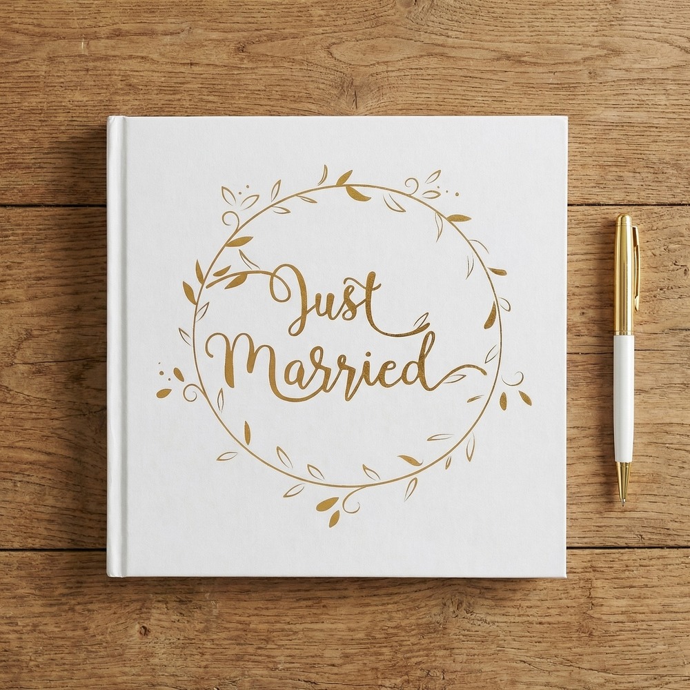 Just Married Gæstebog Guld - 1 stk (24 x 24 cm) | Bryllup Gæstebøger - Temashop