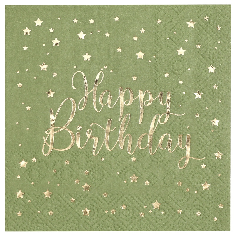 Happy Birthday Servietter Oliven