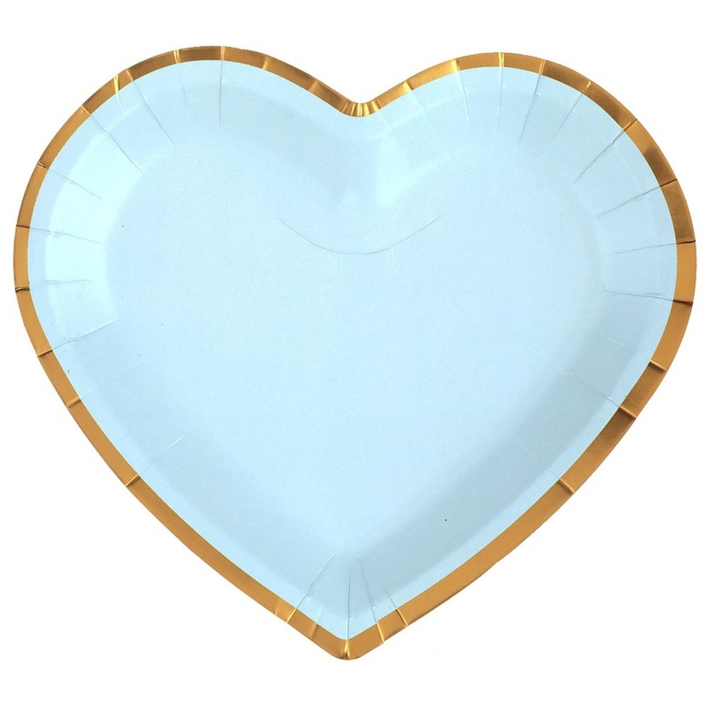 Hjerte Paptallerkener Lyseblå - 10 stk (22,5 x 20 cm) | Blåt tema Tallerkner - Temashop