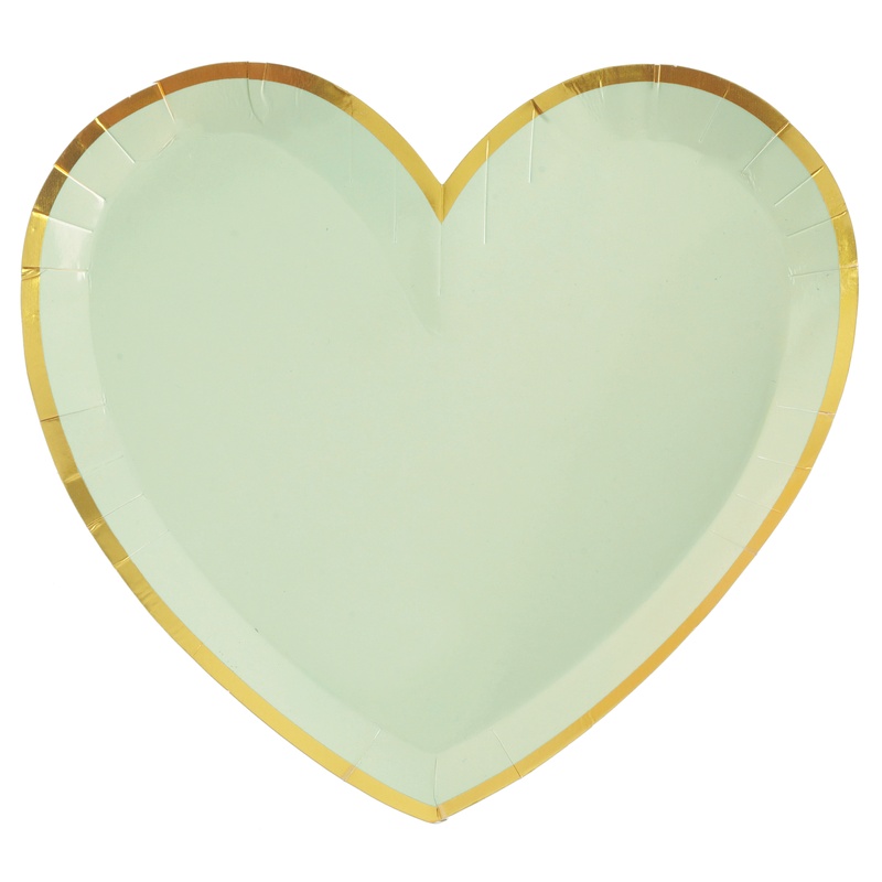 Hjerteformede Paptallerkener Oliven - 10 stk (22,5 x 20 cm) | Grønt tema Tallerkner - Temashop
