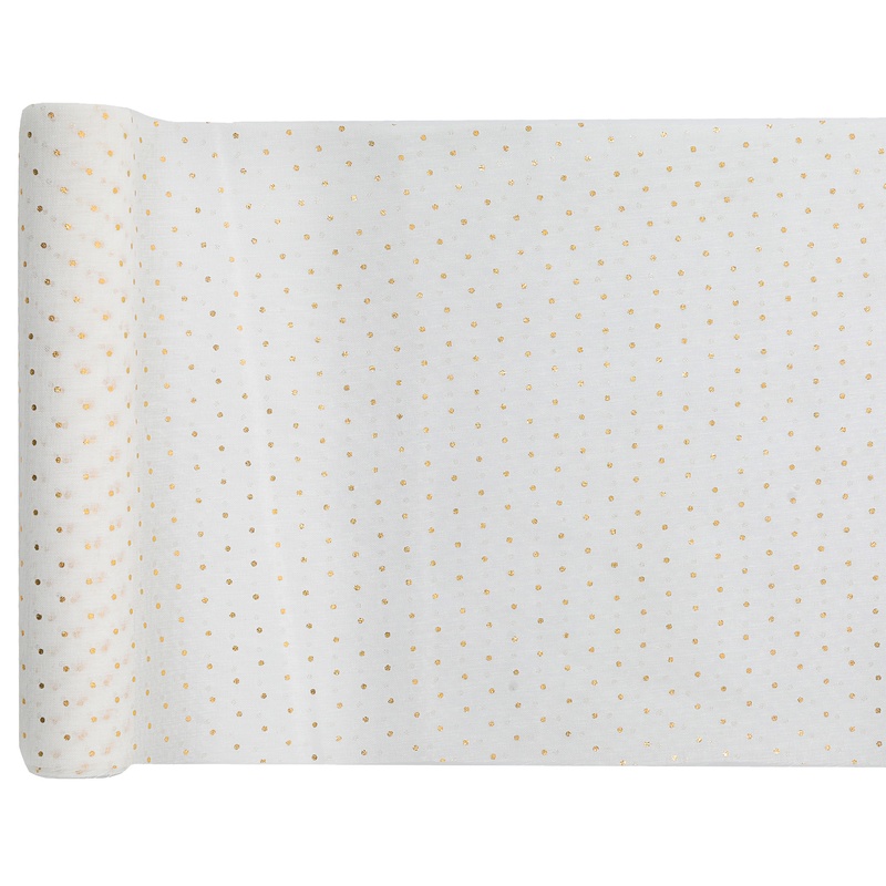 Guldprikket Bordløber Hvid - 1 rulle (26 cm x 3 m) | Hvidt tema Bordløber - Temashop