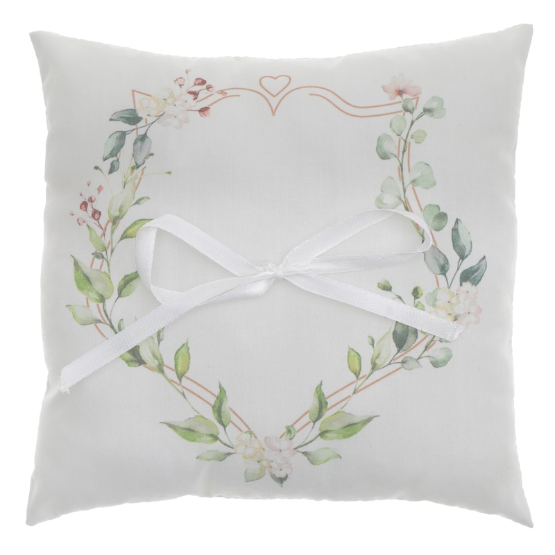 Blomstret Ringpude Hvid - 1 stk (18 x 18 cm) | Blomst Ringbærerpude - Temashop