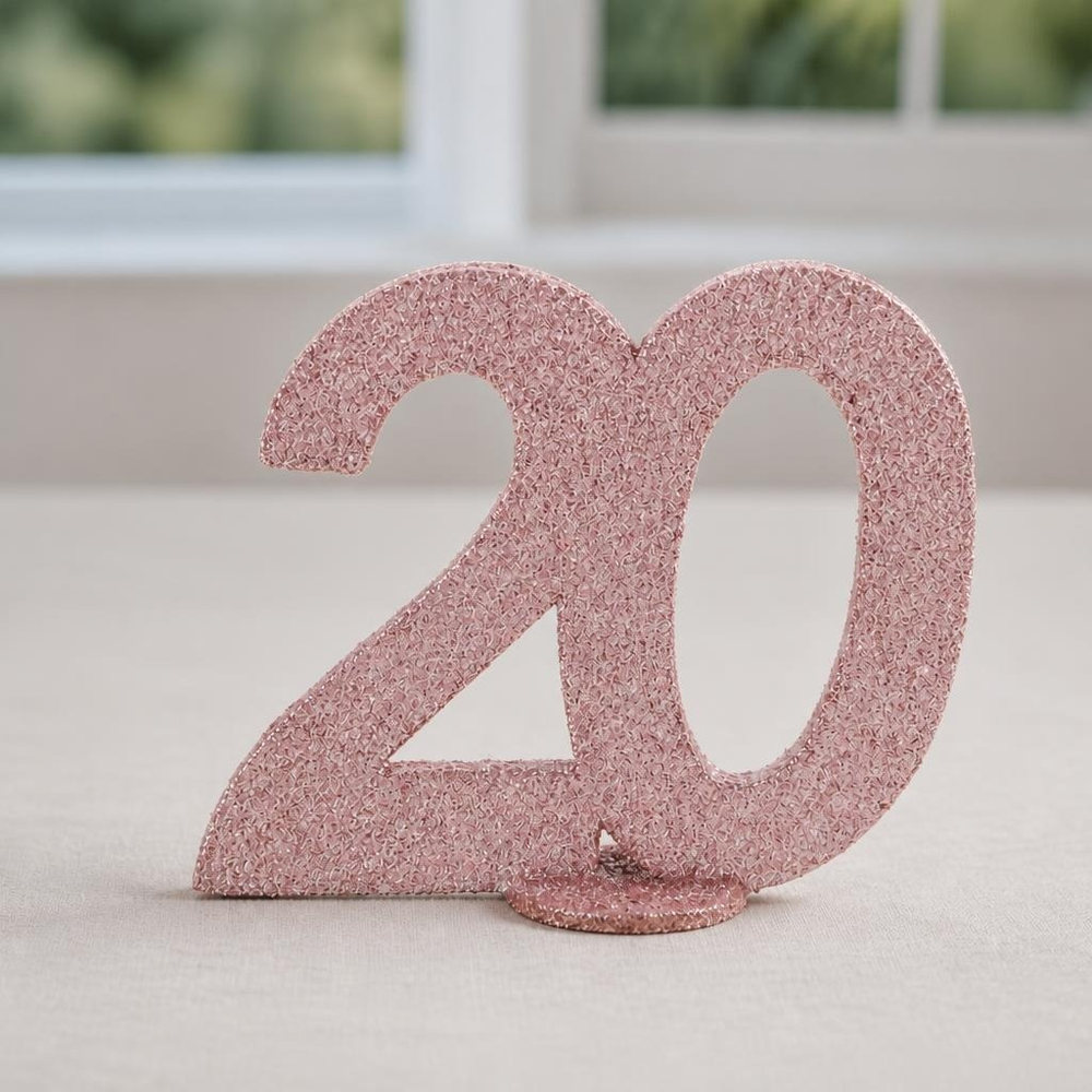 20 Års Bordtal Figur Rosaguld - 1 stk (11 x 10 cm) | 20 år Centerpieces - Temashop