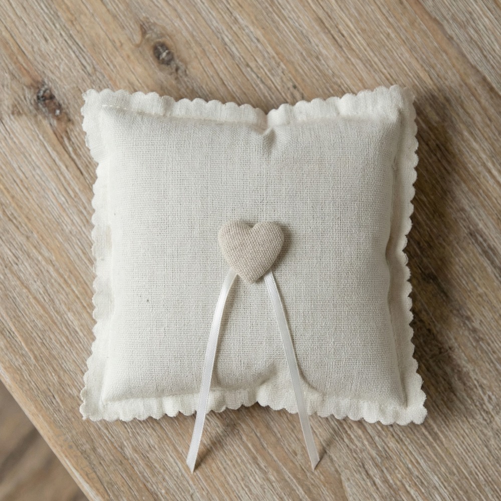 Hjerte Ringpude Hvid - 1 stk (15 x 15 cm) | Bryllup Ringbærerpude - Temashop