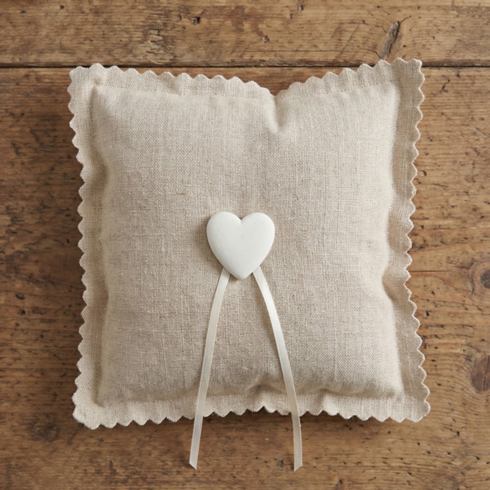 Hjerte Ringpude Beige - 1 stk (15 x 15 cm) | Bryllup Ringbærerpude - Temashop