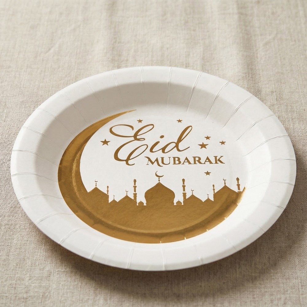 Eid Mubarak Paptallerkener - 10 stk (22,5 cm) | Eid Tallerkner - Temashop