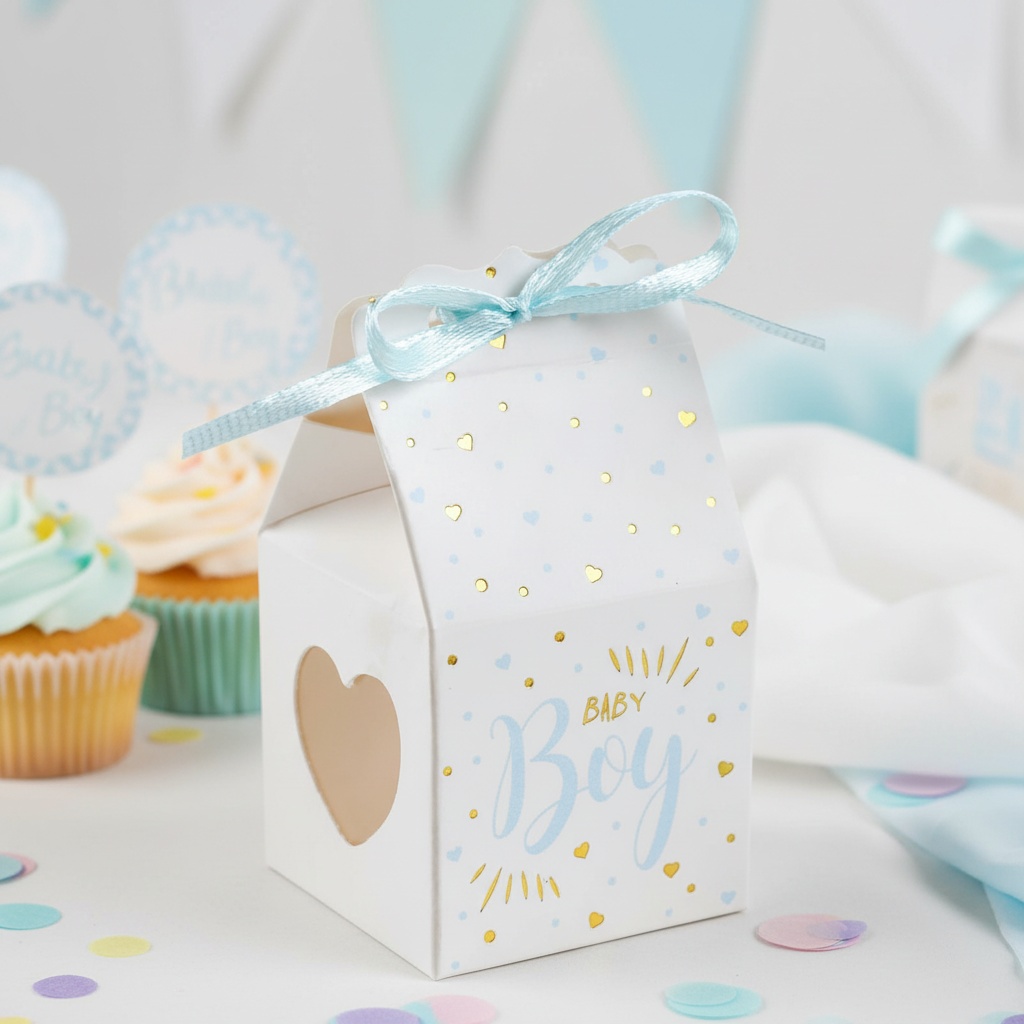Baby Boy Gaveæsker Lyseblå - 6 stk (4 x 4 x 4 cm) | Gender Reveal Æsker - Temashop